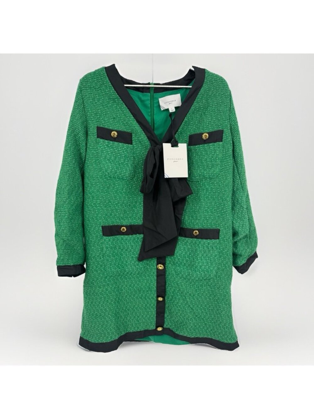 Pomander Place by Tuckernuck Green Coco Tweed Bow Dress Long Sleeve size L Large